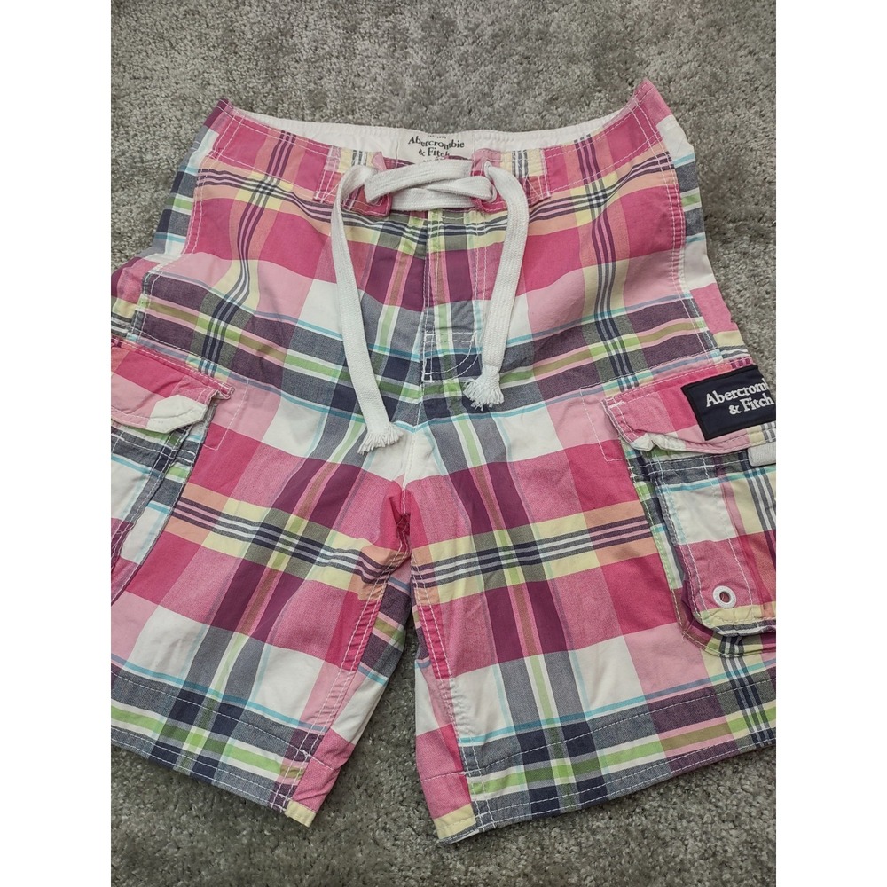 Abercrombie & Fitch Men's XS Plaid Cargo Swim Board Shorts Blue Pink Green White
